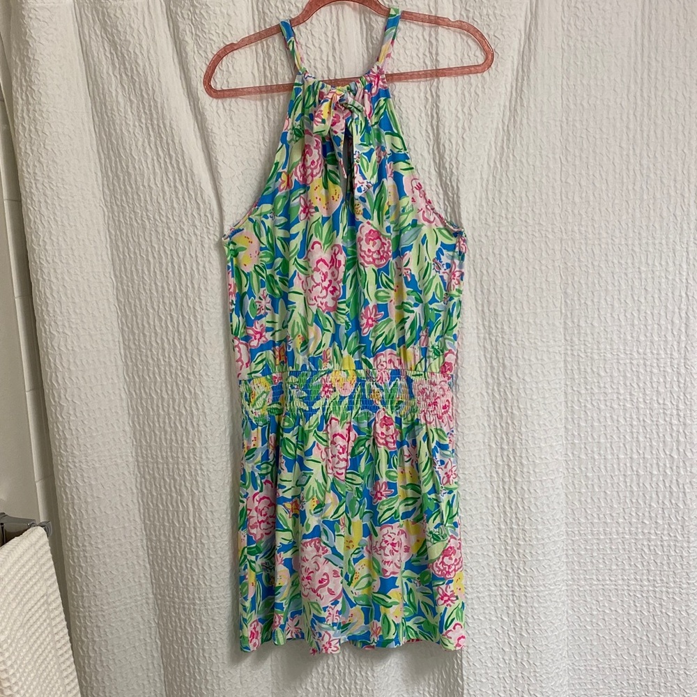 Lilly Pulitzer Blue Green Pink Floral Halter Dress w/ shorts